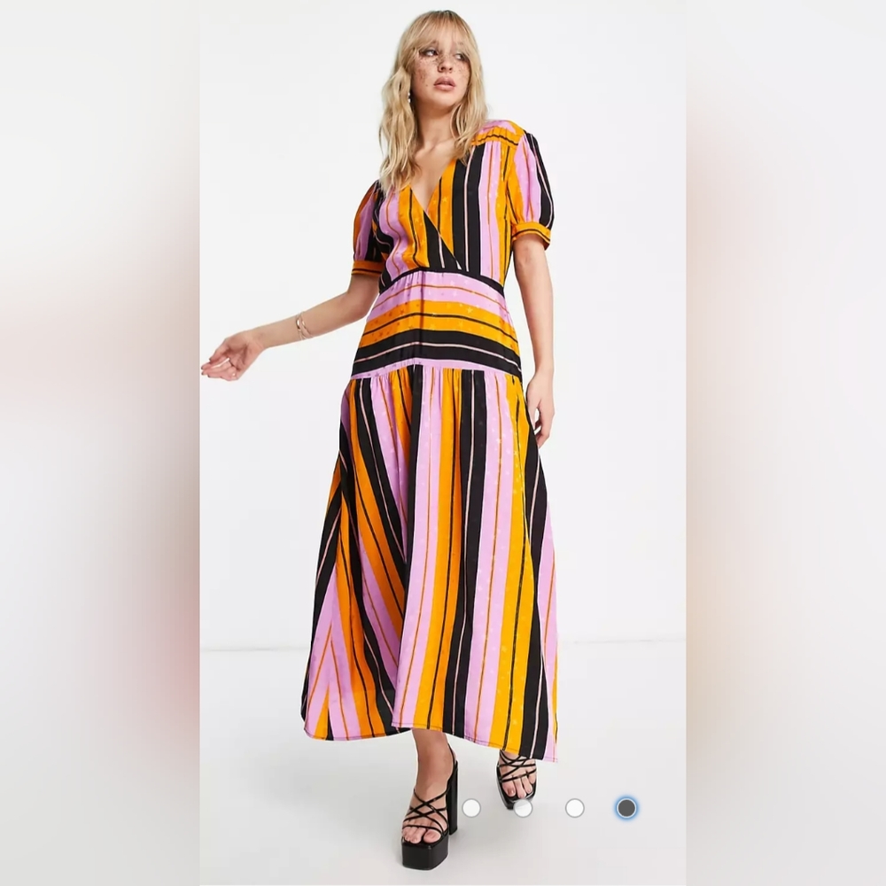 Topshop Jacquard Stripe Midi Dress In Multi Size 2 NWT - Picture 5 of 12